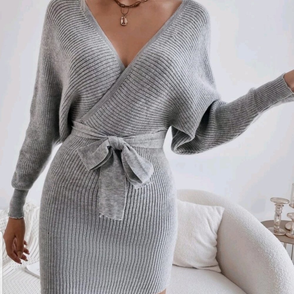 LAWS OF ATTRACTION KIMONO SWEATER DRESS - HEATHER - Picture 8 of 8
